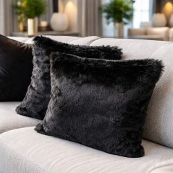 Housses de coussin en fausse fourrure Panthère Noire | Coussins en fourrure noire | Oreillers