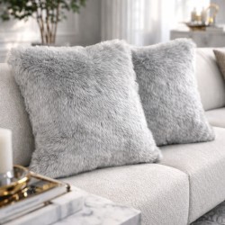 Housses de coussin en fausse fourrure gris clair cendré | Coussins et oreillers en fausse fourrure grise