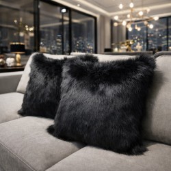Black Faux Fur Cushions | Black Sofa Cushions | Black Fur Pillows