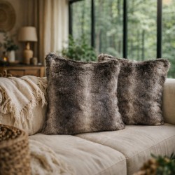 Faux Fur Cushion Covers | Striped Cushions | Dark Chinchilla Cushions
