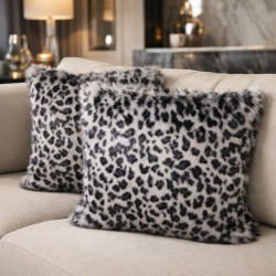Grey Leopard Faux Fur Cushions | Animal Print Fur Pillows | Cushion Covers