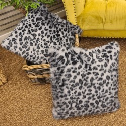 Coussin en fausse fourrure léopard gris | Coussin imprimé animal, housse de coussin
