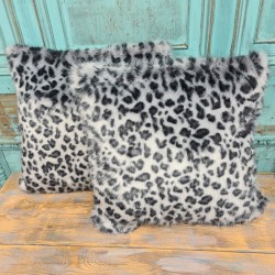 Grey Leopard Faux Fur Cushion | Animal Print Fur Pillow, Cushion Cover
