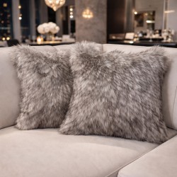 European Wolf Fur Cushion Covers | Long-Haired Fur Cushions and Pillows