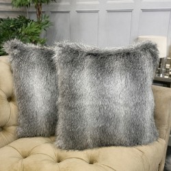 Opossum Stripe Faux Fur Cushion | Grey Fur Pillow | Striped Fur Cushion