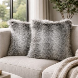 Opossum Stripe Faux Fur Cushion | Grey Fur Pillow | Striped Fur Cushion