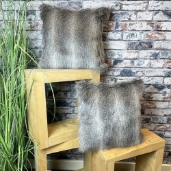 Opossum Stripe Faux Fur Cushion | Grey Fur Pillow | Striped Fur Cushion