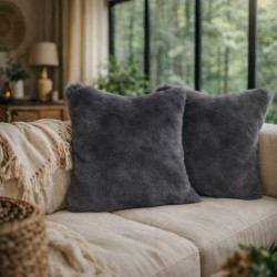Richmond Graphite Fur Cushions | Grey Fur Pillows | Grey Sofa Cushions
