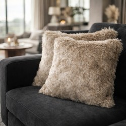 Tundra Wolf Faux Fur Cushions | Long-Haired Beige Faux Fur Cushions | Beige Pillows