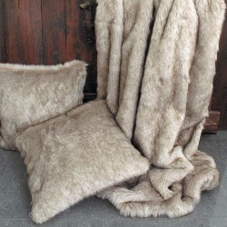 Tundra Wolf Faux Fur Cushions | Long-Haired Beige Faux Fur Cushions | Beige Pillows