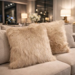Coussins en fausse fourrure camel | Oreillers en fausse fourrure beige | Coussins unis en fausse fourrure