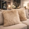 Camel Faux Fur Cushions | Beige Fur Pillows | Plain Faux Fur Cushions