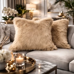 Camel Fur Cushions | Beige Faux Fur Pillows | Luxury Beige Cushions