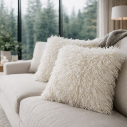 Cream Mongolian Faux Fur Cushion | Cream Curly Haired Fur Cushions |