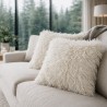 Cream Mongolian Faux Fur Cushion | Cream Curly Haired Fur Cushions |