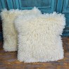Cream Mongolian Faux Fur Cushion | Cream Curly Haired Fur Cushions |