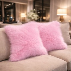 Coussins en fausse fourrure rose bonbon | Coussin en fausse fourrure rose | Coussin en fourrure rose