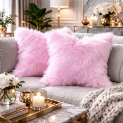 Bubble-gum Faux Fur Cushion | Pink Faux Fur Cushions | Pink Fluffy Cushion