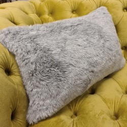 Ash Rectangle Fur Cushions | Rectangular Grey Faux Fur Cushions
