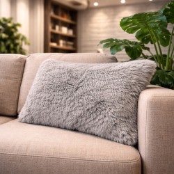 Ash Rectangle Fur Cushions | Rectangular Grey Faux Fur Cushions