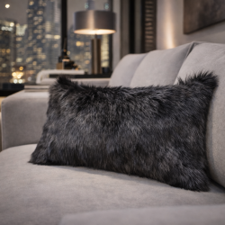 Black Bear Rectangular Cushion | Black Rectangular Faux Fur Cushion