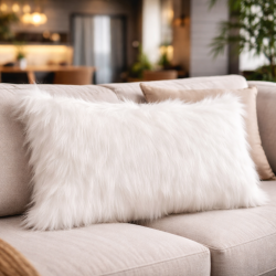 Deluxe Polar Rectangular Cushions | White Rectangular Faux Fur Cushion