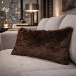 Bison Rectangular Faux Fur Cushions | Rectangular Brown Fur Cushions
