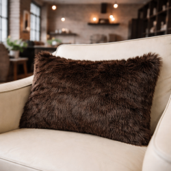 Bison Rectangular Faux Fur Cushions | Rectangular Brown Fur Cushions