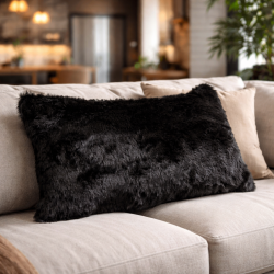 Black Panther Rectangular Fur Cushions | Rectangular Black Fur Pillows