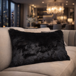Black Panther Rectangular Fur Cushions | Rectangular Black Fur Pillows