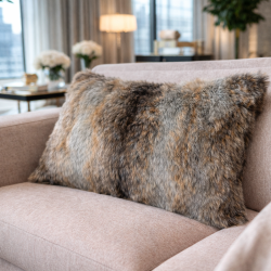 Grey Wolf Rectangular Cushions | Striped Rectangular Faux Fur Cushion