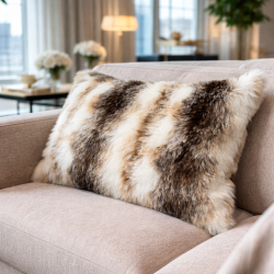 Italian Wolf Rectangular Faux Fur Cushion |  Rectangular Striped Fur Cushion