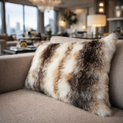 Italian Wolf Rectangular Faux Fur Cushion |  Rectangular Striped Fur Cushion