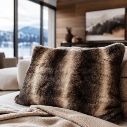 Dark Chinchilla Rectangular Fur Cushion | Rectangular Faux Fur Cushion