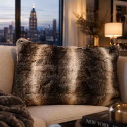Dark Chinchilla Rectangular Fur Cushion | Rectangular Faux Fur Cushion
