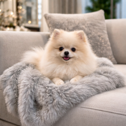 Couvertures de luxe pour chiens en fausse fourrure | Couverture pour chien en fausse fourrure gris cendré | Couverture grise