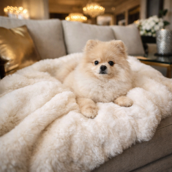 Couverture pour animaux de compagnie Richmond en fausse fourrure crème | Couvertures pour chiens en fausse fourrure crème |