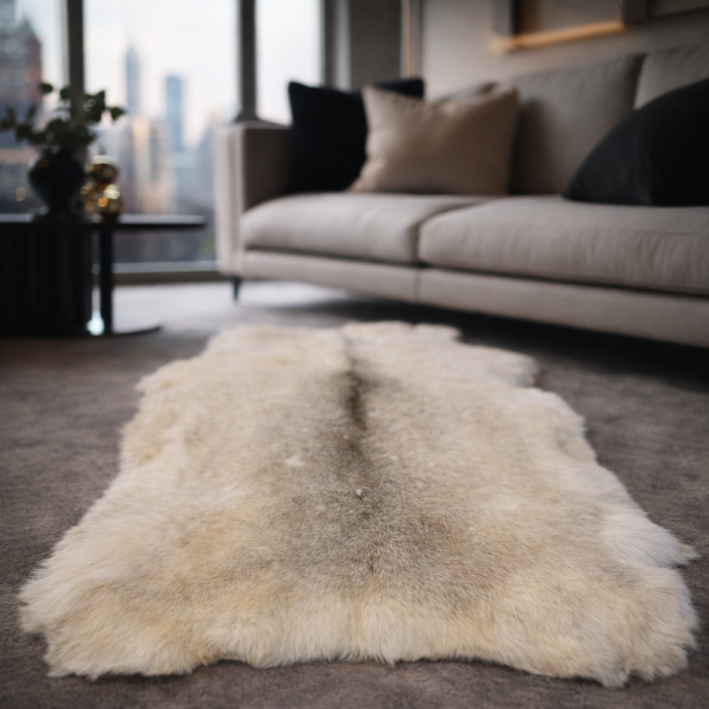 Tapis de luxe en peau de renne aux teintes pâles | Tapis en peau de renne naturelle pâle |