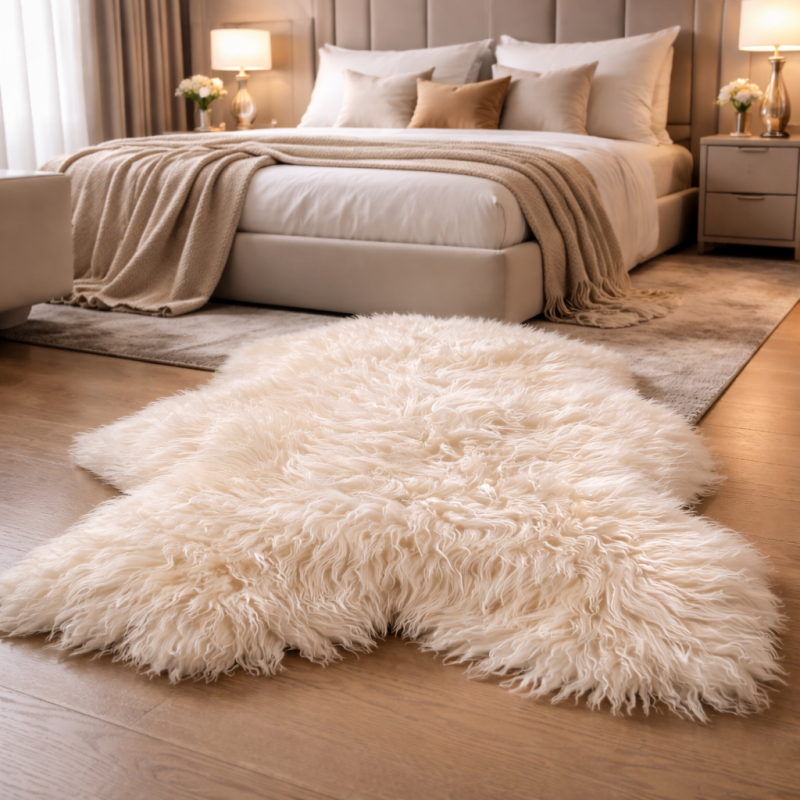 Tappeto in Pura Pelle di Pecora Bianco Avorio | Tappeto in Pelle di Pecora Islandese Bianco Naturale