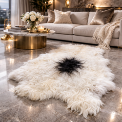 Tapis en peau de mouton naturelle noire et blanche | Peau de mouton islandaise noire et blanche