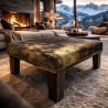 Small Brown & Gold Cowhide Footstool | Small Cow Hide Foot Stool