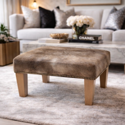 Tabouret carré moyen en cuir de vachette | Tabouret carré beige moucheté