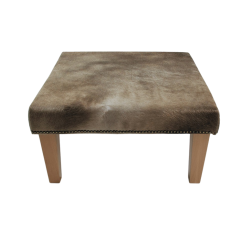 Sgabello Quadrato in Pelle di Mucca | Sgabello Quadrato Beige Maculato