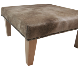 Tabouret carré moyen en cuir de vachette | Tabouret carré beige moucheté
