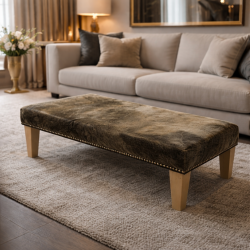 Extra Large Dark Beige Cowhide Footstool | Extra Large Cowhide Footrest
