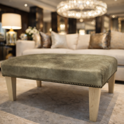Großer beige/gold marmorierter Kuhfell-Fußhocker | Echter Kuhfell-Ottoman