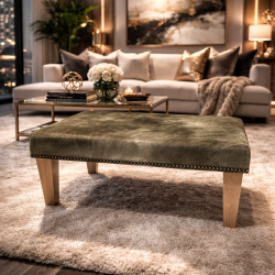 Grand repose-pieds en cuir de vachette beige/doré moucheté | Pouf en véritable cuir de vachette
