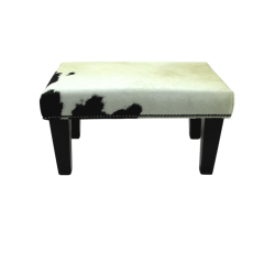 Small Cream and Black Cowhide Footstool | Small Cow Skin Footrest