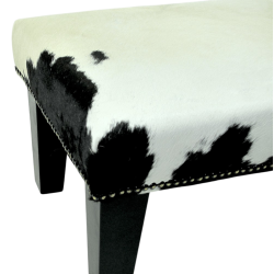Small Cream and Black Cowhide Footstool | Small Cow Skin Footrest