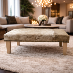 Extra Large Beige Cowhide Footstool | Extra Large Cow Hide Footrest